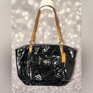 Coach Black Patent Leather with Brown Leather Straps